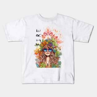 Hippie girl fire element Kids T-Shirt